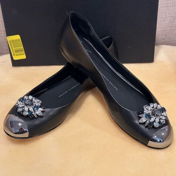 Giuseppe Zanotti Crystal Embellished top grain leather Ballet Flats Size 39 - Picture 7 of 11